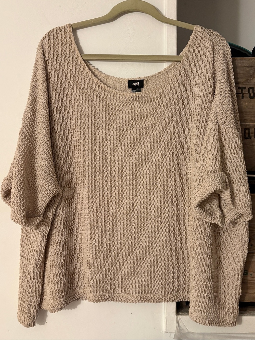 H&M Oversized Slouchy Boho Scoop Neck Open Stitch Loose-Knit Sweater Size Small